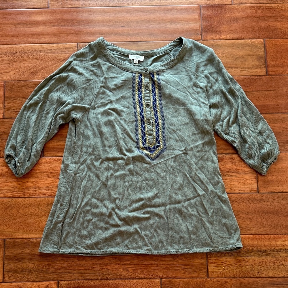 Umgee Embroidered boho Green Women's Top Size Medium